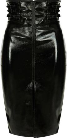 Elisabetta Franchi Midi Pencilrok - Dames - Kokerrokken - Zwart - S - Leer - Rokken