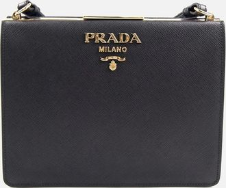 Prada Womens Prada Light Frame Saffiano Leather Bag Black - Size: OS
