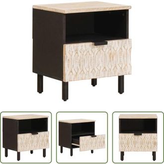 vidaXL Comodino in legno di mango - Armadio da Notte Bianco 40 x 33 x 46 cm Legno di mango massello