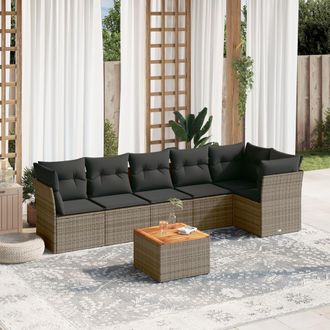 vidaXL Vidaxl - Set De Sof&aacute;s De Jard&iacute;n 7 Piezas Con Cojines Rat&aacute;n Pe Gris