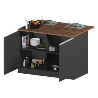 Dmora Isla De Cocina Emmanuel, Mesa Auxiliar De Almacenaje, Mueble De Cocina Con 2 Puertas, 100% Made In Italy, 125x90h90 Cm, Antracita Y Roble, Con Embalaj
