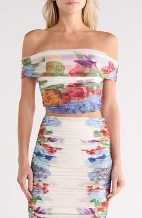 Alice & Olivia Isadola Folded Off the Shoulder Top in Garden Brunch Off White at Nordstrom Rack, Size X-Small