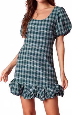 Peach Love California Noelle Plaid Mini Dress In Dark Hunter Green