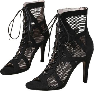 Generic Womens Elegant High Heel Dress Shoes Peep Toe Evening Party Pumps with Mesh and Lace-Up Detail Comfortable Fit for Formal Occasions Stylish Stiletto H