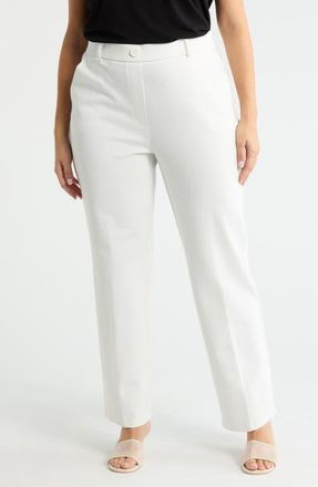 Kasper Faux Fly Stretch Straight Leg Pants in Vanilla Ice at Nordstrom, Size 1X
