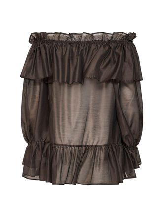 Blanca Vita Womens Off-The-Shoulder Tunic Cevil Mocha Brown Lyocell Shirt