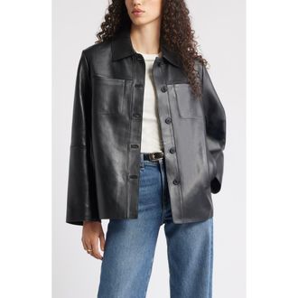 Nordstrom Leather Shirt Jacket in Black at Nordstrom Rack, Size X-Large