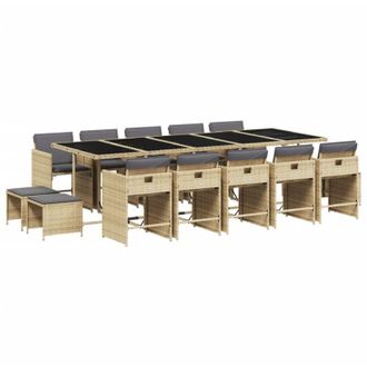 vidaXL Set Comedor De Jard&iacute;n Con Cojines 15 Pzas Rat&aacute;n Sint&eacute;tico Beige Vidaxl