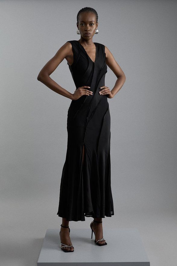Karen Millen Premium Viscose Satin Panelled Strong Shoulder Woven Maxi Dress  from 276.75 - on Stylight