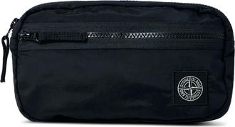 Stone Island front-zip logo-patch belt bag - Zwart