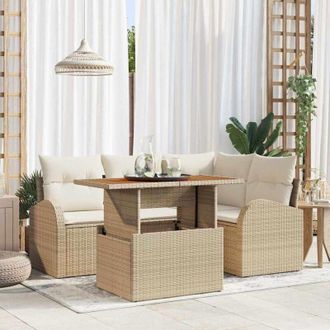 vidaXL Conjunto De Sof&aacute; De Jard&iacute;n 5 Pcs Beige Polirat&aacute;n Vidaxl