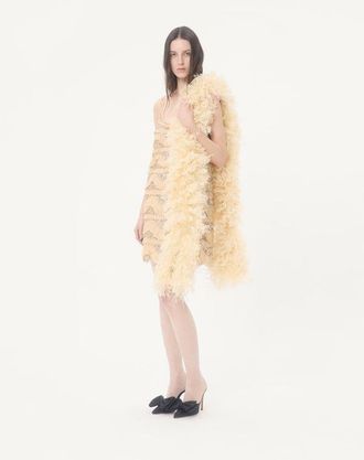 Valentino Garavani Sciarpa Feathers Valentino Con Piume Di Struzzo E Tacchino Donna PANNA UNI
