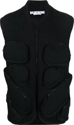 Off-white Multipockets waffle-knit gilet - men - Cotton/Polyamide - S - Black