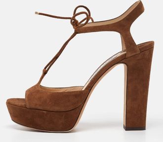 Jimmy Choo London Brown Suede Ankle Strap Sandals