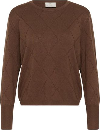 Kaffe KAlizza Argyle Pullover LS - Dames - Ronde hals truien - Bruin - 2XL - Nylon - Truien & Vesten
