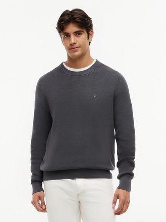 Tommy Hilfiger Mens Mixed-Knit Crewneck Sweater - Washed Black - XXL