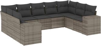 vidaXL Set De Muebles De Jard&iacute;n 9 Pzas Y Cojines Rat&aacute;n Sint&eacute;tico Gris Vidaxl