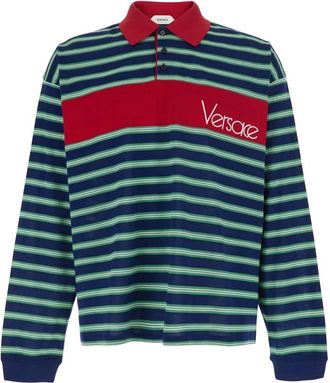 Versace Gestreepte Polo Shirt - Heren - Polos - Veelkleurig - M - Katoen - Tops