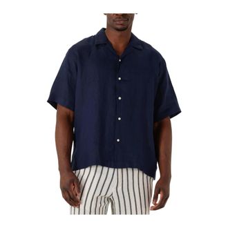 Selected Casual Donkerblauw Overhemd Resort - Heren - Korte mouwen Overhemden - Blauw - S - Katoen - Overhemden