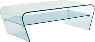 Vente-Unique Mesa de centro - Cristal templado - Balda azul lacado - KELLY