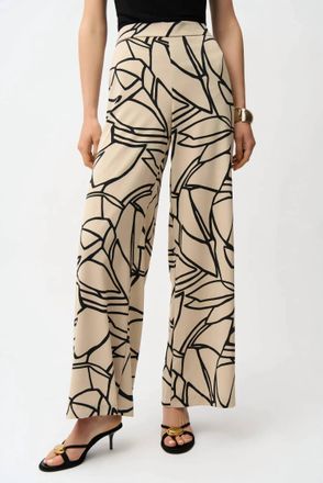 Joseph Ribkoff Abstract Print Pull-On Wide Leg Pants In Beige/black