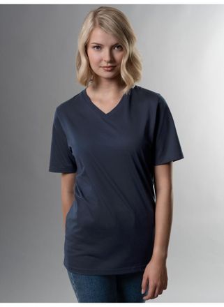 Trigema T-Shirt TRIGEMA TRIGEMA V-Shirt DELUXE Baumwolle, Damen, Gr. 4XL, blau (navy), 100% Baumwolle, Basic, Shirts T-Shirt