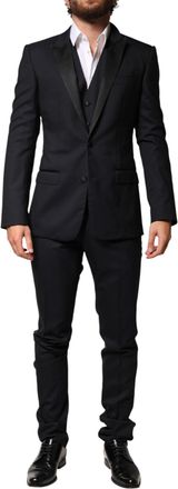 Dolce & Gabbana Black Wool Single Breasted 3 Piece Men Mens Suit