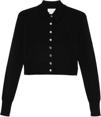 Sportmax Cropped Black Sweater With Classic Collar And Button Fastening