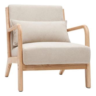 Miliboo Poltrona in legno chiaro e tessuto effetto velluto beige DERRY