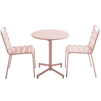 Oviala Conjunto de mesa y 2 sillas de jard&iacute;n en metal rosa empolvado