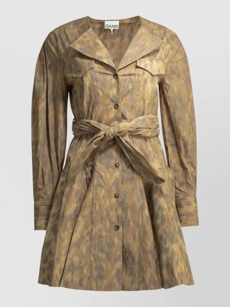 Ganni animal print shirt dress belted waist