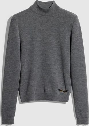 Gucci Fine Rib Knit Wool Top With Horsebit, Grey