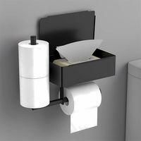 OEM Portarrollos De Papel Higi&eacute;nico De Pared Negro, No Requiere Perforaci&oacute;n, Acero Inoxidable, Con 2 Soportes Para Rollos Y Dispensador De Toallitas H&uacute;med
