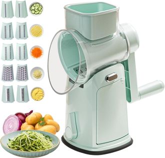 OEM Rallador De Queso Giratorio 5 En 1, Cortador De Verduras, Funcionamiento Manual Con Manivela Y Base De Succi&oacute;n, Mandolina Segura De 10 Hojas Con Prote