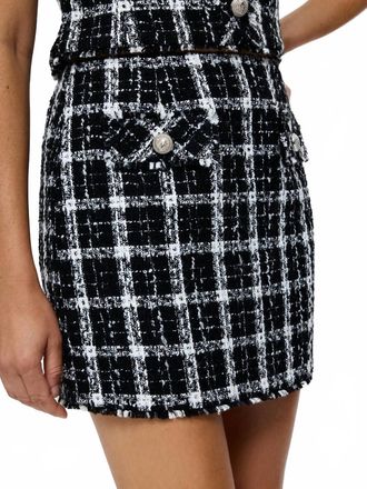 French Connection Windowpane Tweed Mini Skirt In Black/white