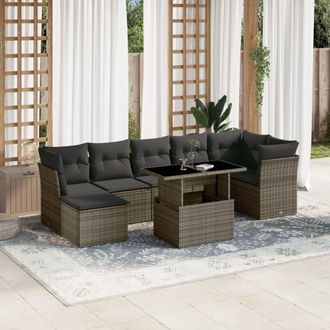 vidaXL Set De Sof&aacute;s De Jard&iacute;n Y Cojines 8 Piezas Rat&aacute;n Sint&eacute;tico Gris Vidaxl