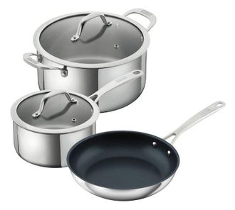 Kuhn Rikon Allround Stainless Steel 3-Piece Mixed Cookware Set - 16cm Saucepan, 20cm Casserole Pot & 24cm Non-Stick Frying Pan in Silver
