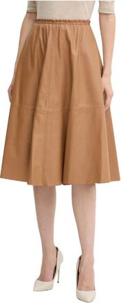 Forte_Forte Rokken, Dames, Bruin, M, Leer, Uitlopende Midi Rok