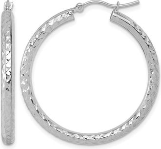 Diamond2Deal 14k Gold Diamond-cut 3x35mm Round Hoop Earrings