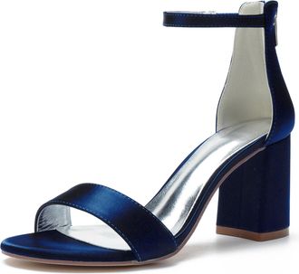 Generic Bridal Wedding Heels Womens Block Heel Wedding Sandals Bridal Wedding Shoes Open Toe Heels Bridal Shoes 8Cm,Dark Blue,10 UK
