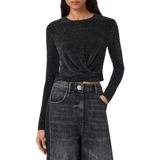AllSaints Skylar Metallic Twist Front Top in Silver/Black at Nordstrom Rack, Size X-Small