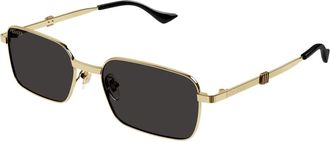 Gucci Rechthoekige Zonnebril - Heren - Zonnebrillen - Zwart - 56 MM - Leer - Accessoires