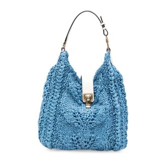 Ermanno Scervino Shoulder Bags, female, Blue, Size: ONE SIZE Chunky-knit Clasp-Fastening Tote Bag