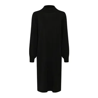 Kaffe Abito Maglia Nero Profondo con Spacco Laterale - - Dresses - Donna - Nero - M