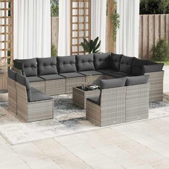 vidaXL Set Sof&aacute;s De Jard&iacute;n Con Cojines 13 Piezas Rat&aacute;n Sint&eacute;tico Gris Vidaxl