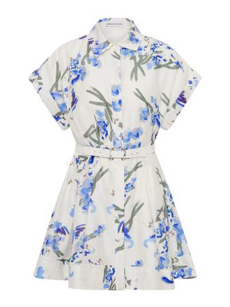 Rebecca Vallance Print Linen Blend Mini Shirt Dress