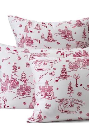 Lands End 400 Thread Count Premium Supima Cotton No Iron Sateen Duvet Bed Cover in Rich Red Toile at Nordstrom, Size King