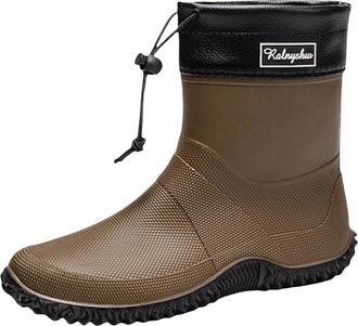 Generic Fashion Rain Boots for Men and Women, Top Short Barrel, Non-Slip Sole Plastic, Warm Wellington Boots Shoes Men Size 48, brown, 10 UK