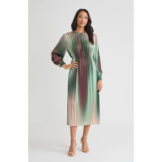 Misook Pleated Ombre Crepe de Chine Maxi Dress in Dark Ivy/midnight Umber at Nordstrom, Size Xx-Large