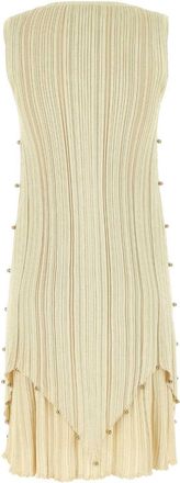 Bottega Veneta Womens Pleated Viscose Blend Dress Gold Polyester